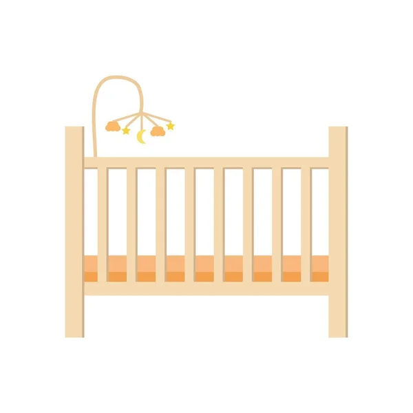 Babybett, Wiege in Farben Möbel für Kinderzimmer isoliert auf weißem Hintergrund in flachem Stil mit hängenden mobilen Vektor Illustration. — Stockvektor