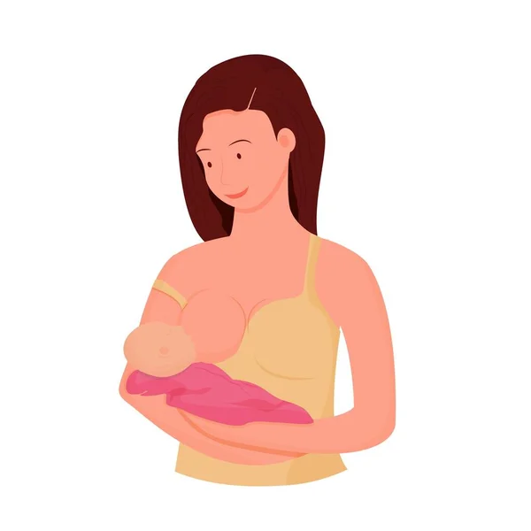 Portret Van Jonge Moeder Borstvoeding Haar Pasgeboren Baby Vrouw Houden — Stockvector