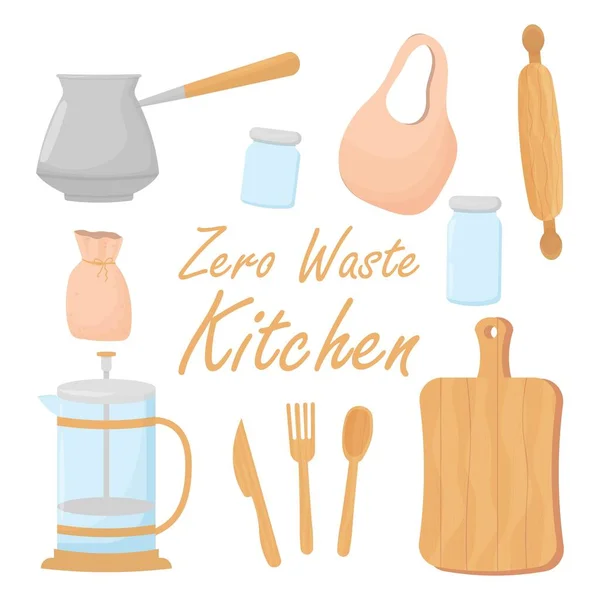 Kitchen Zero Waste Set Sammlung Ökologischer Elemente Isoliert Auf Weißem — Stockvektor