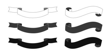 Dalgalı kurdeleler, beyaz arka planda izole edilmiş pankartlar. Tasarım için boş girdap dekorasyonlarıName. 