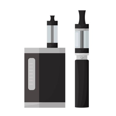Vaporizör seti, Buharlaştırıcı beyaz arkaplanda düz bir şekilde siyah renkte izole edildi. Taşınabilir kişisel e-sigara.