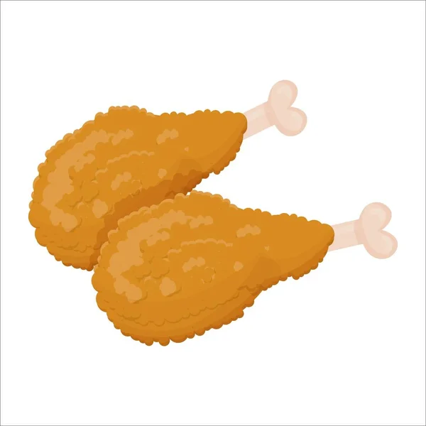 Stekt Snabbmat Kyckling Ben Detaljerad Isolerad Vit Bakgrund Krispig Grillad — Stock vektor