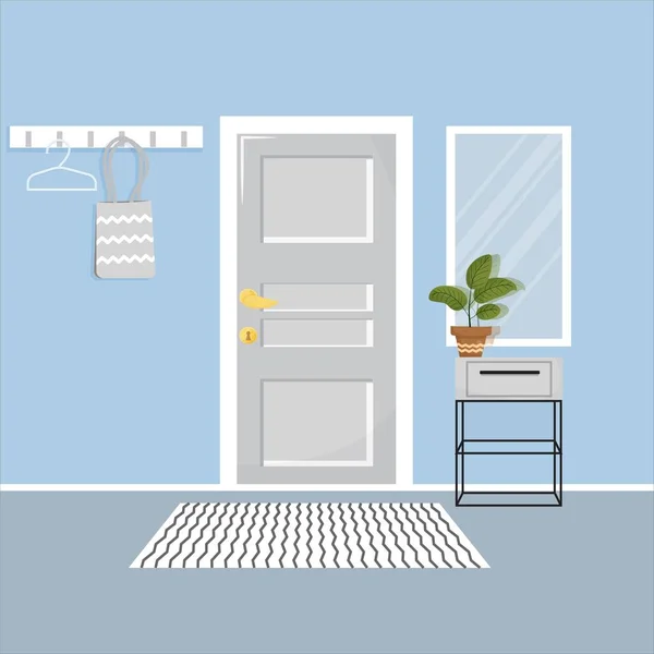 Vector Interior Del Pasillo Del Hogar Con Muebles Estilo Plano — Vector de stock