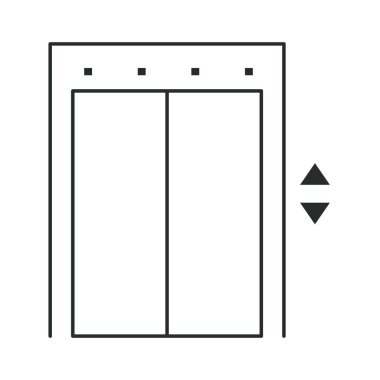 Asansör simgesi kaldırma, lobi tabelası, basit bir sembol. Yolcu asansörü, sürgülü kapı. - Evet. Vektör illüstrasyonu