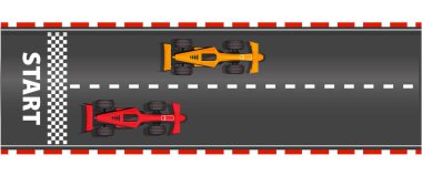 Yarış yolu yarış pisti yarış arabaları, yarış pisti, yarış pisti, yarış pisti olan asfalt pisti başlat ve bitir. sınır kırmızı ve beyaz. Vektör illüstrasyonu
