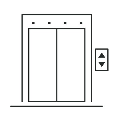 Asansör simgesi kaldırma, lobi tabelası, basit bir sembol. Yolcu asansörü, sürgülü kapı. - Evet. Vektör illüstrasyonu