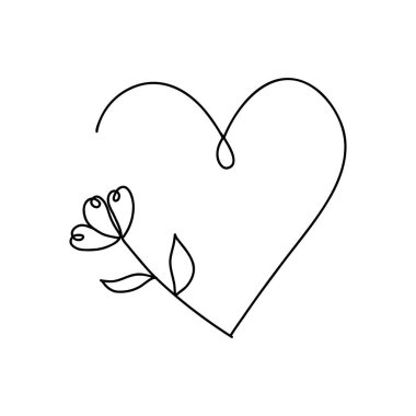 Çiçeklerle dolu bir kalp zarif bir çerçeve, sınır, çizim el çizimi dekorasyonu, romantik çizgi sanatı. - Evet. Vektör illüstrasyonu