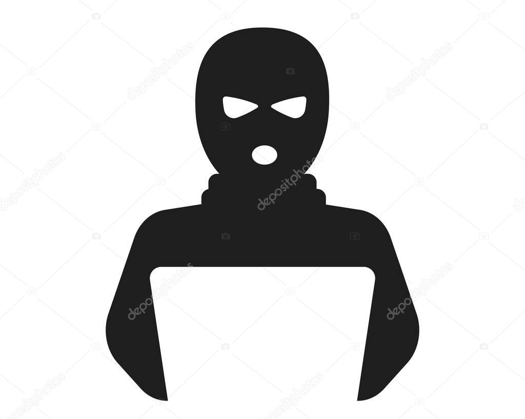 Anonymous Incognito character silhouette icon, hacker or scammer with hidden face, villain. Thief, criminal, robber simple sign. . Vector illustration