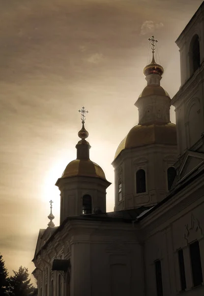 Kuppeln Und Kreuze Der Kasan Kathedrale Diveevo Russland Vor Dem — Stockfoto