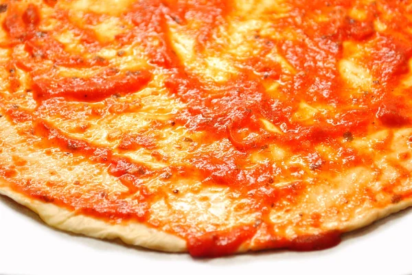 Thin Wheat Crust Pizza Dough Tomato Sauce — Stock Photo, Image