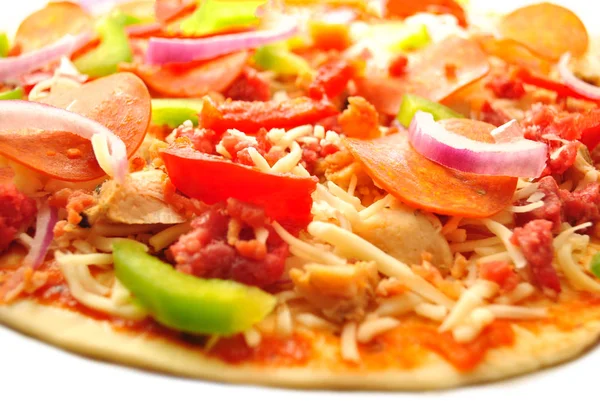 Közeli Fel Nyers Zöldség Hús Pizza — Stock Fotó