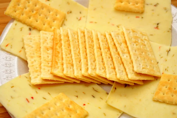 Peper Jack Kaas Met Boterachtige Crackers — Stockfoto