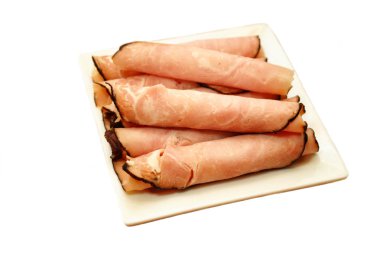 Black Forest Ham Slices on a White Plate clipart