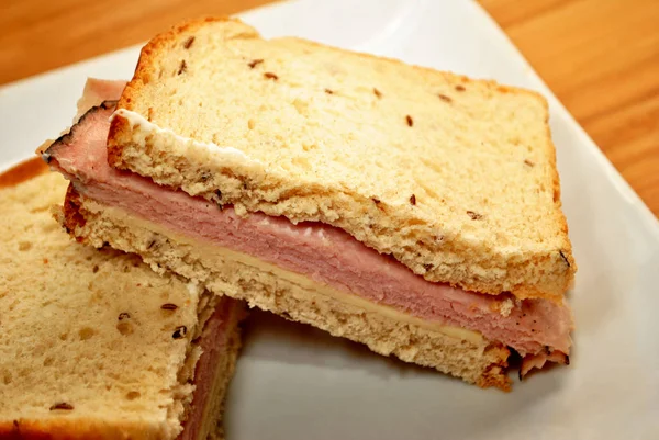 Ham Cheese Rye Bread Sandwich — Stock Photo, Image