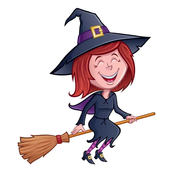 Laughing Witch Riding Her Broomstick — Stock Photo, Image