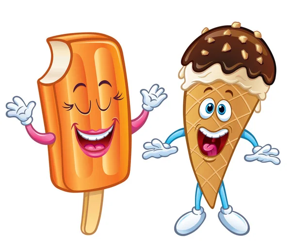 Cartoon Orange Ice Cream Bar dan Vanilla Ice Cream Cone — Stok Foto