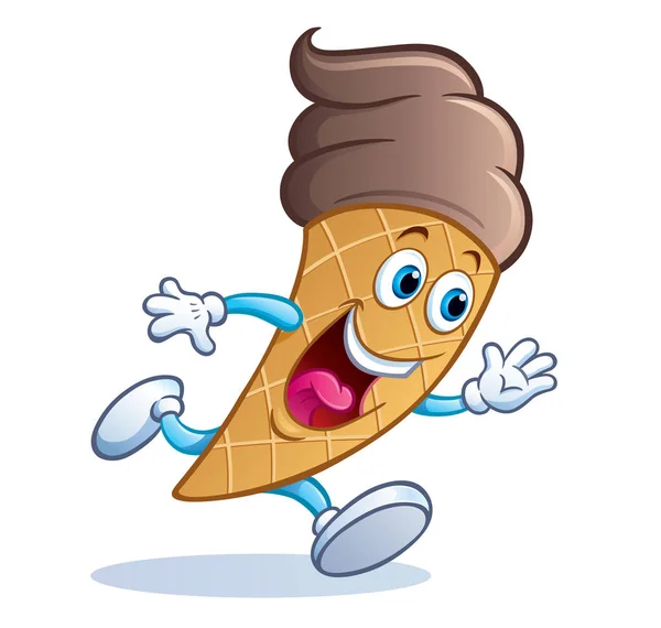 Personagem de cone de sorvete de chocolate correndo selvagem — Fotografia de Stock