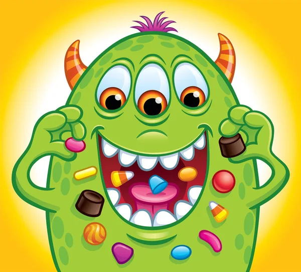 Green Three-Eyed Candy Monster — Stock Photo, Image