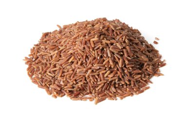 Tayland Red Jasmine Rice beyaz arka planda izole edilir. Ön manzara, yakın plan..