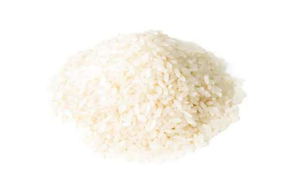 Λευκό Στρογγυλό Ρύζι Που Απομονώνεται Λευκό Φόντο Εμπρόσθια Όψη Κοντινό — Φωτογραφία Αρχείου