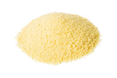 Beyaz arka planda küçük kuskus izole edilmiş. Ön manzara, yakın plan..