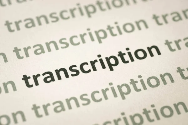 Word Transcription Printed White Paper Macro — Stock Photo, Image