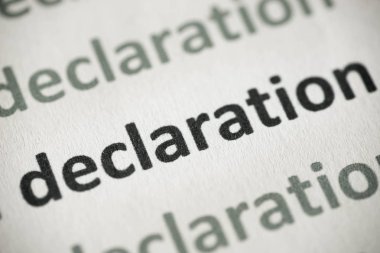 word declaration printed on white paper macro clipart