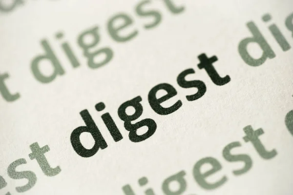 Λέξη Digest Εκτυπώνονται Λευκό Χαρτί Μακροεντολής — Φωτογραφία Αρχείου