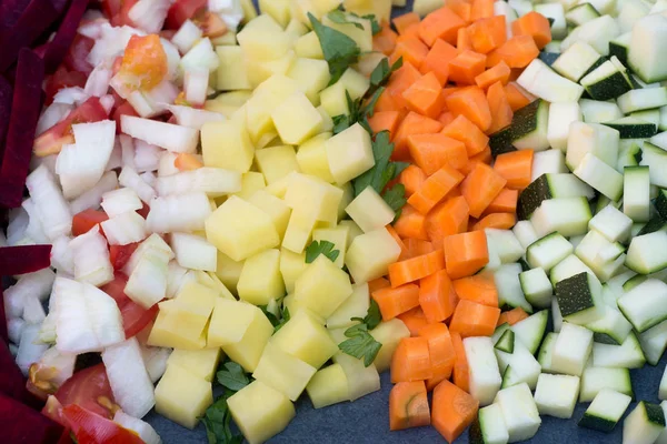 closeup to multicolored chopped vegetables