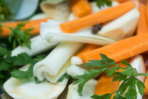 Especias Verduras Cortadas Para Hacer Sopa Caldo — Foto de Stock