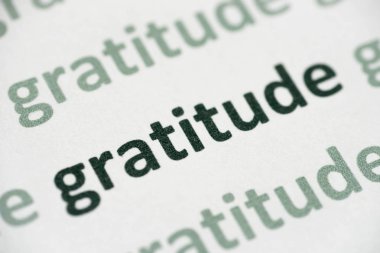 beyaz kağıt makro üzerinde basılı kelime Şükran