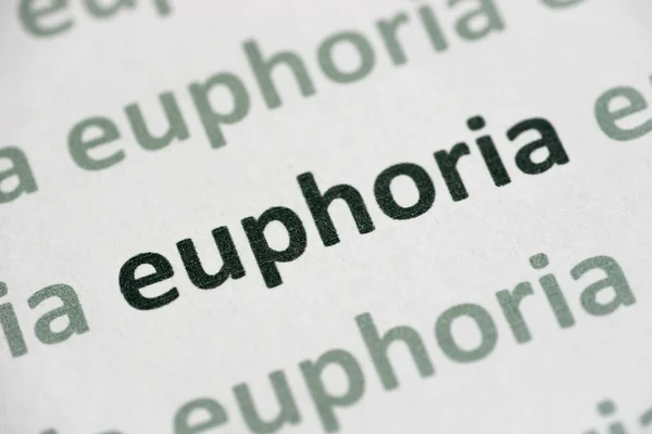 Euforia Palavra Impressa Macro Papel Branco — Fotografia de Stock