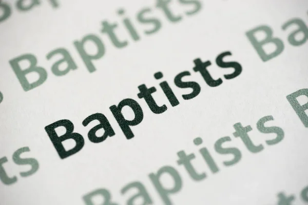 Wyraz Baptystów Drukowany Białym Papierze Makro — Zdjęcie stockowe
