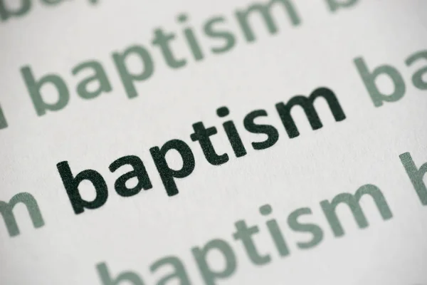 Parola Battesimo Stampato Carta Bianca Macro — Foto Stock