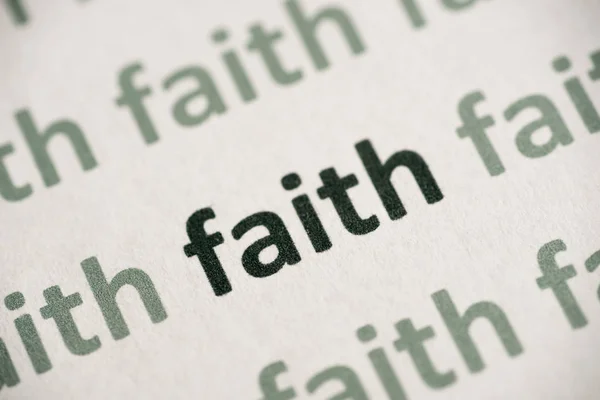 Λέξη Πίστη Εκτυπώνονται Λευκό Χαρτί Μακροεντολής — Φωτογραφία Αρχείου