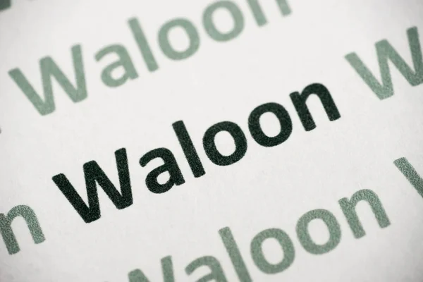 Słowo Języka Walońska Drukowane Białym Papierze Makro — Zdjęcie stockowe