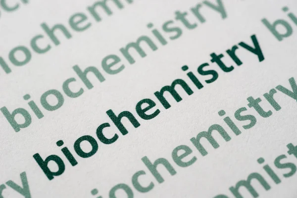 Parola Biochimica Stampata Carta Bianca Macro — Foto Stock