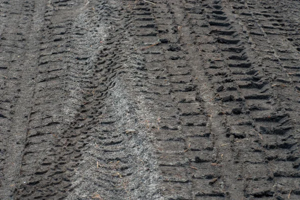 Traces Pneus Voiture Sur Route Terre Boueuse Par Jour Froid — Photo