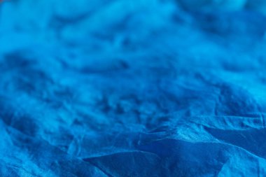 Mavi ipek Tekstil makro arka plan doku seçici odak buruşmuş