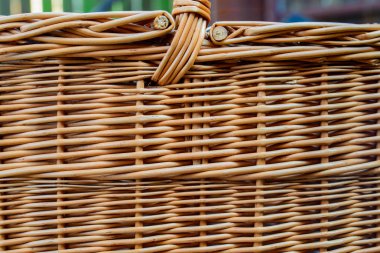 El yapımı hasır sepeti arka plan dokulu detay 