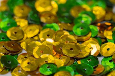 yeşil ve altın payetler makro arka plan 