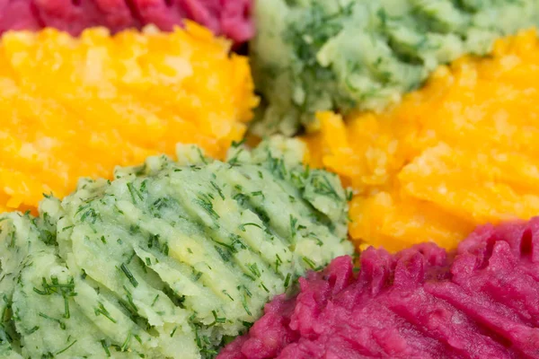 Colorful Mashed Potato Plate Closeup Selective Focus — Stock Photo, Image