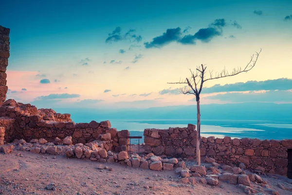 Wschód Słońca Nad Twierdza Masada Izrael — Zdjęcie stockowe