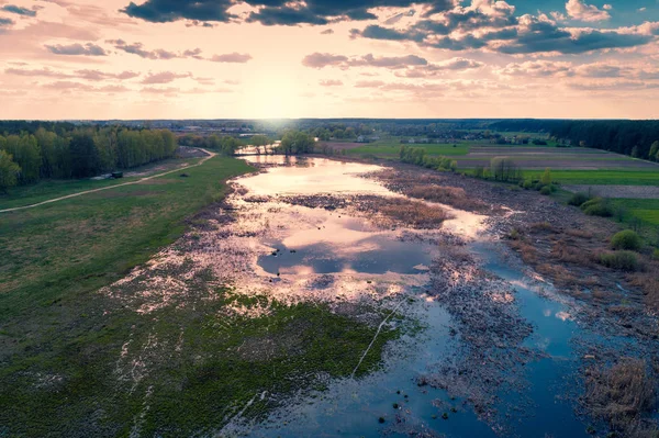 Luftaufnahme Des Tals Mit Dem Fluss Zeitigen Frühling Ländliche Landschaft — Stockfoto