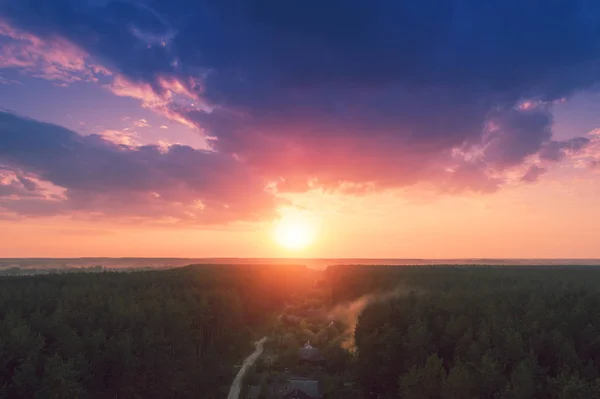 Вид Воздуха Сельскую Местность Сельский Пейзаж Облачным Небом Закате — стоковое фото