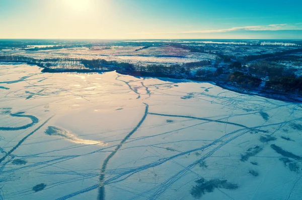 Vista Aérea Del Lago Congelado Invierno — Foto de Stock