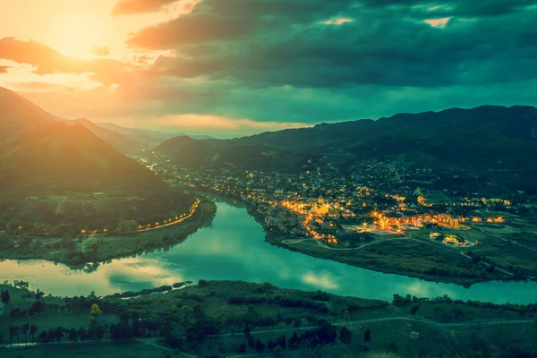 Abendliche Ansicht Der Stadt Mtskheta Und Kura Mit Aragvi Flüssen — Stockfoto