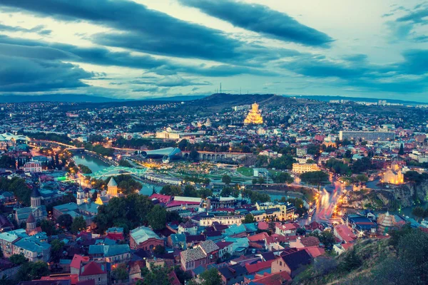 Schönen Abend Panoramablick Auf Tiflis Nach Sonnenuntergang Georgien Land — Stockfoto