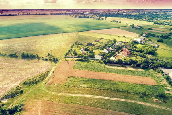 Vista Aérea Del Campo Paisaje Rural Con Hermoso Cielo Nublado —  Fotos de Stock