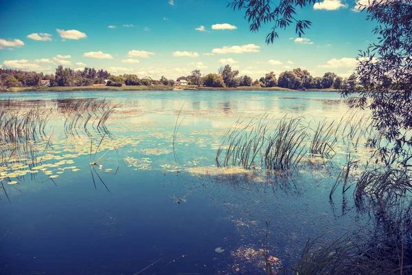 Bela Natureza Lago Calmo Com Reflexo Dia Ensolarado — Fotografia de Stock